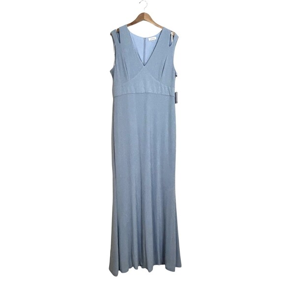 Calvin Klein Light Blue Metallic Cut-Out Sleeveless Formal Gown Women’s 16 NWT - Picture 1 of 9